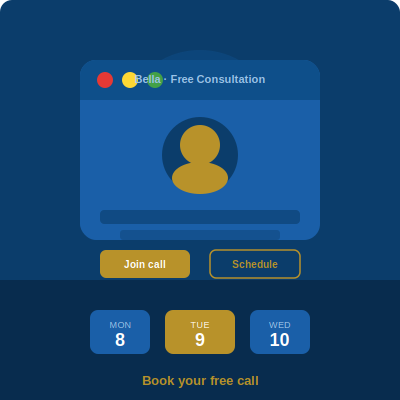 Free Bella Consultation — video call and calendar scheduling